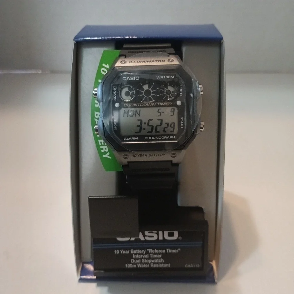 Casio Men's Watch Sport Stopwatch Digital Dial Black Resin Strap AE1300WH-8A